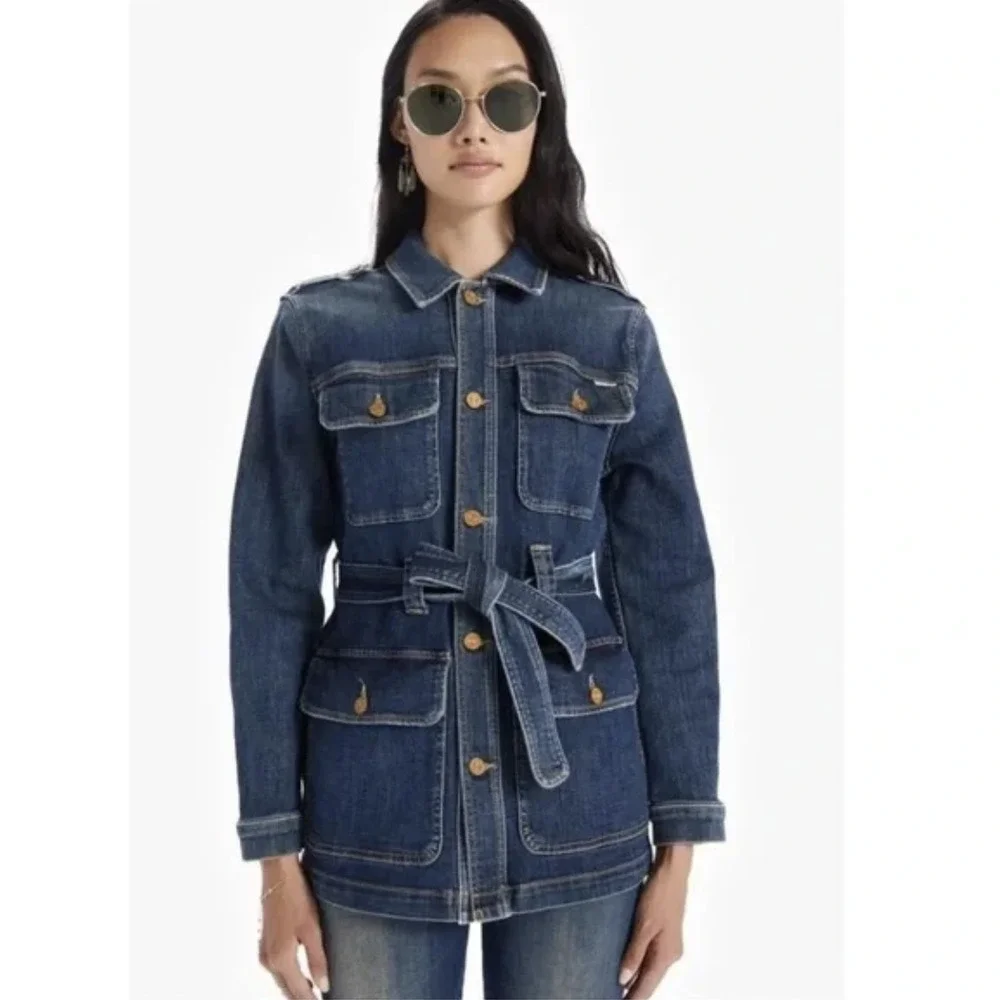 MOTHER Belted Veteran Denim Jacket in Wicked Wildflower wash XS - Picture 1 of 13